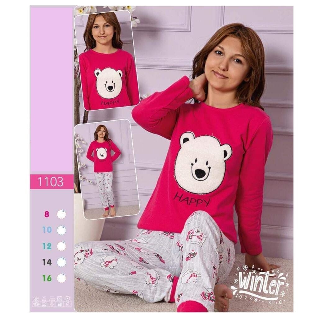 Pijama copii vatuita bluza roz cu imprimeu urs si pantaloni lungi PJC010 image13